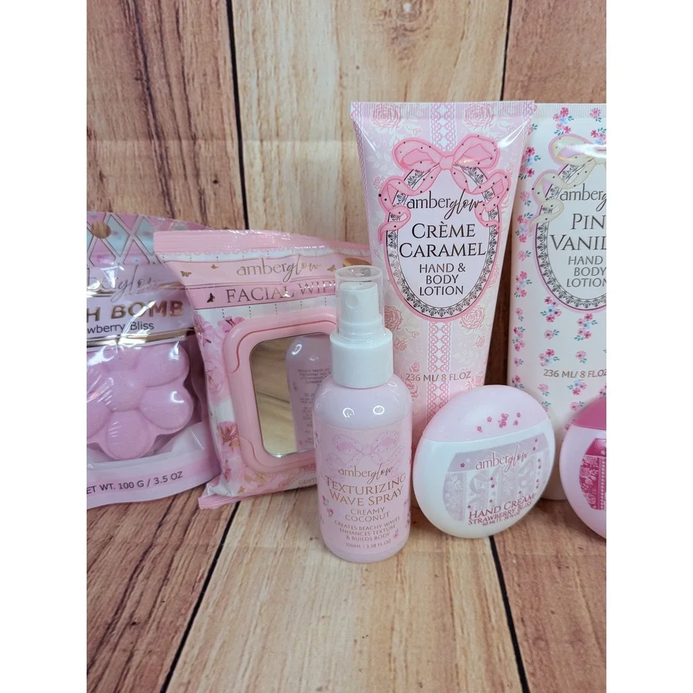 10 Pc Amberglow Beauty Set Lotion, Wave Spray, Wipes, Deodorant, Bath Bomb etc